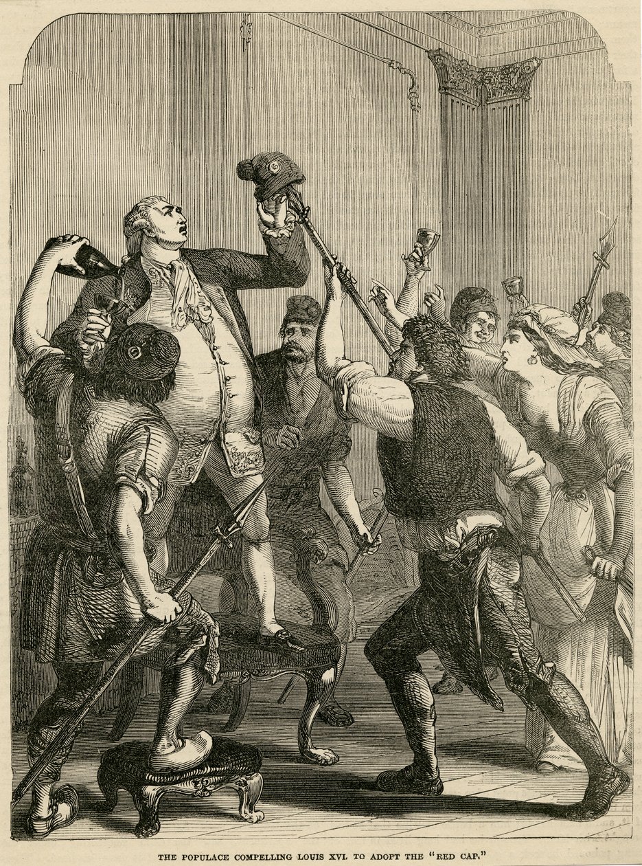 民众强迫路易十六采用红帽，1792年 作者 英语学校