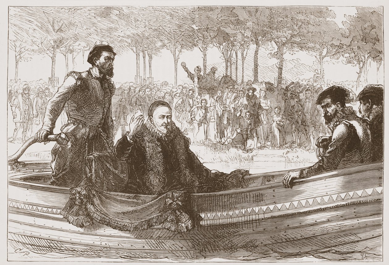奥兰治王子在前往布鲁塞尔途中的驳船上，插图来自James Aitken Wylie（1808-1890），酒吧的新教历史。 1878年 作者 英语学校