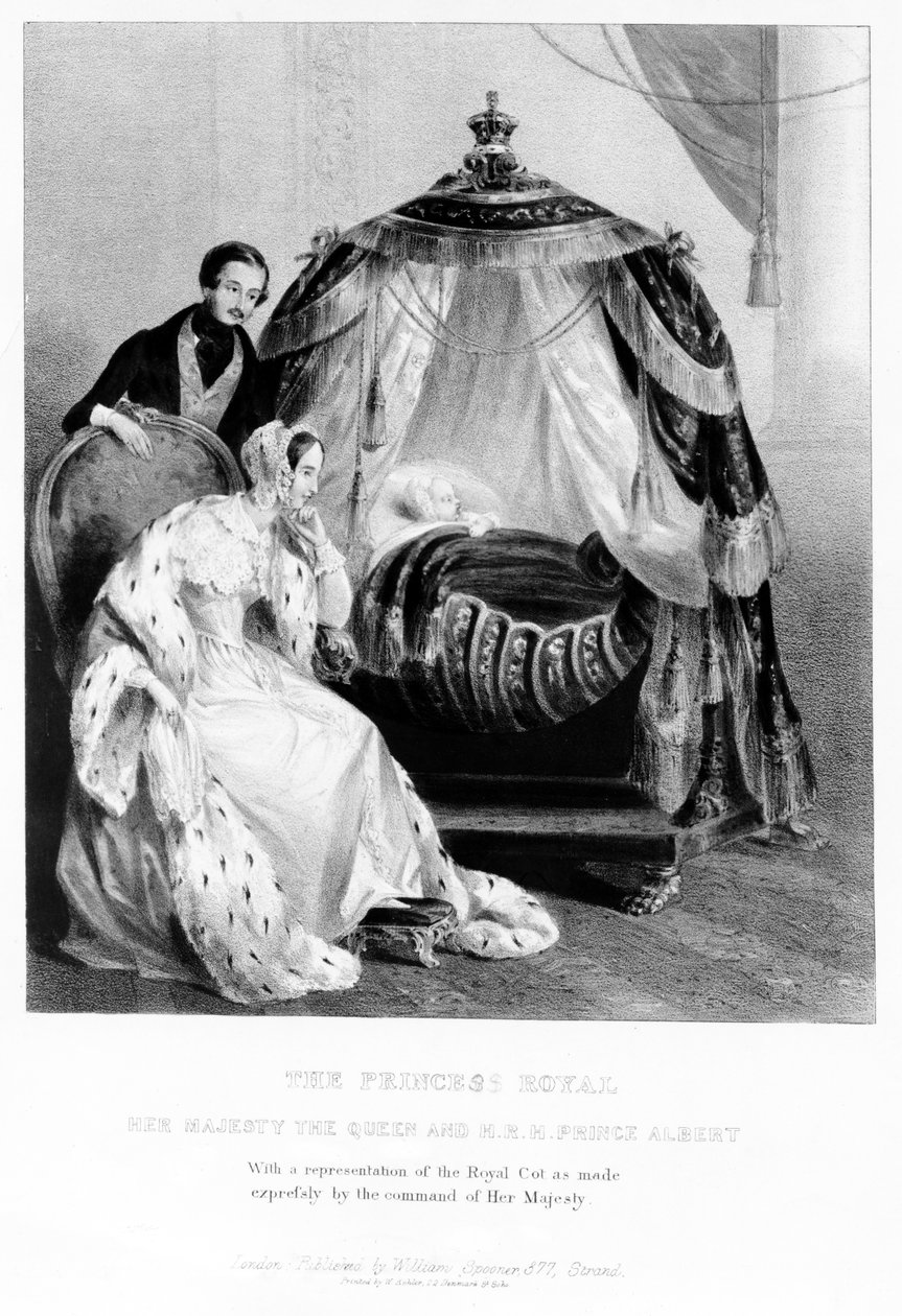 皇家公主，女王陛下和阿尔伯特王子，与皇家婴儿床，1840年 作者 英语学校