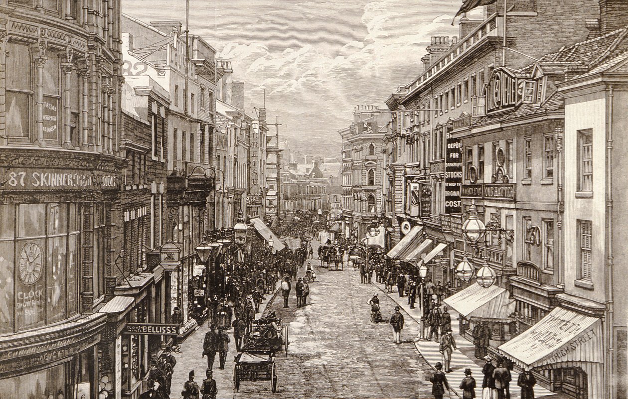 女王访问伯明翰：高街，来自“插图伦敦新闻”，1887年4月2日 作者 英语学校