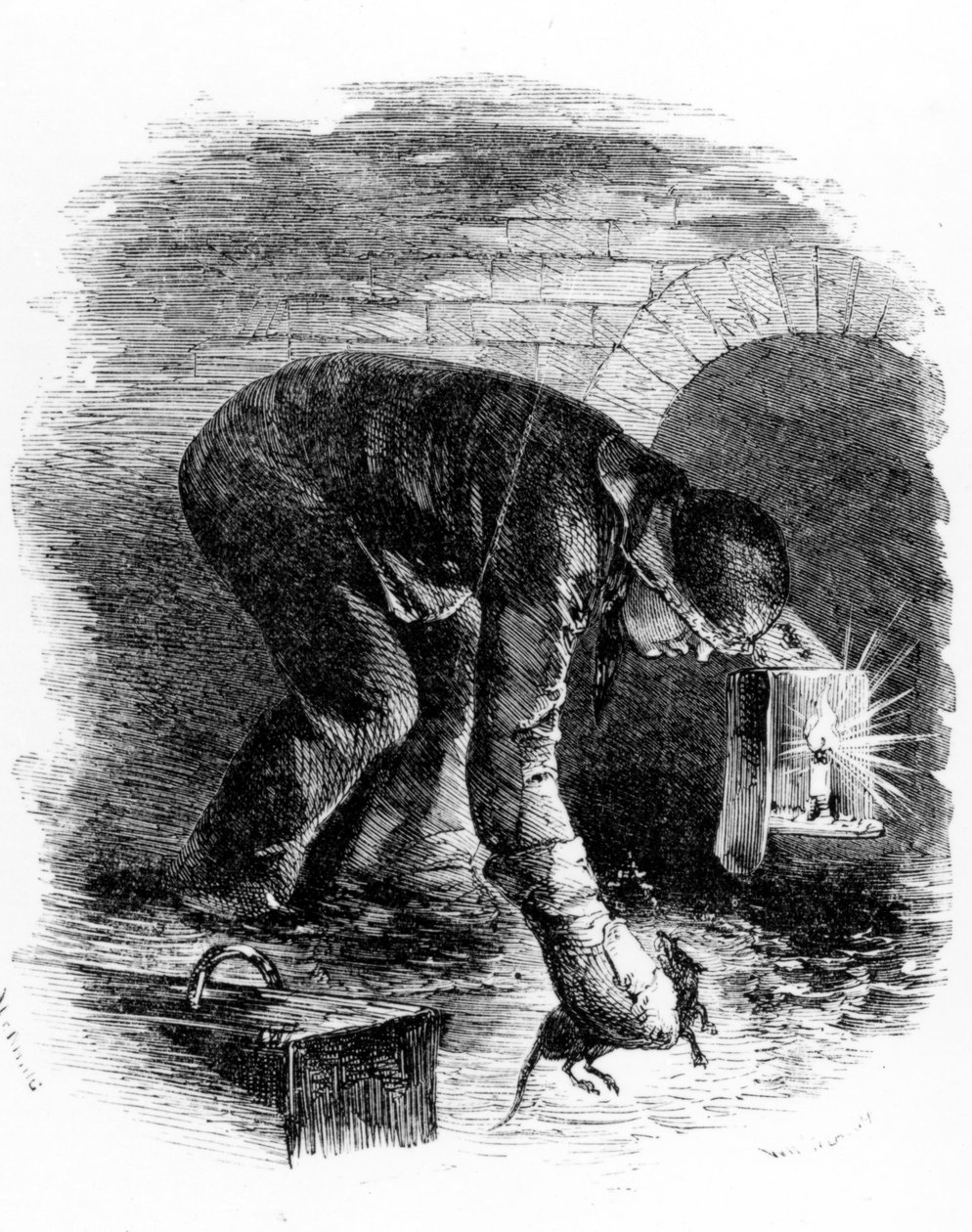 下水道的捕鼠者，亨利·梅休的“伦敦工党和伦敦穷人”插图，1840年代 作者 英语学校