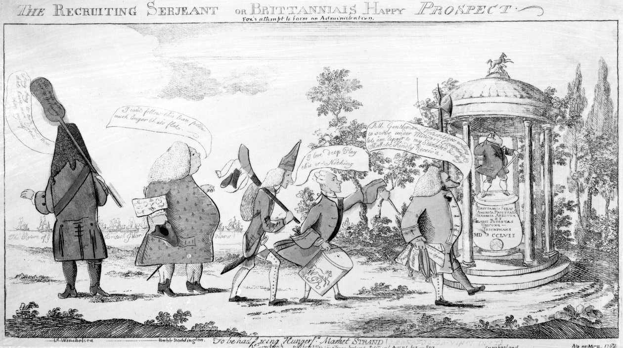 The Recruiting Sergeant或Britannias Happy Prospect，由George Townshend创作，1757年 作者 英语学校