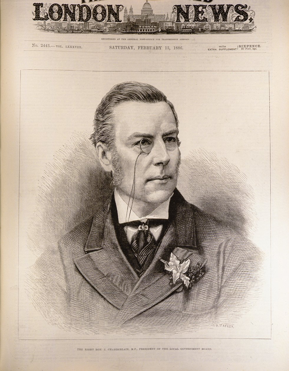 正确的话。约瑟夫·张伯伦（1836-1914），国会议员，地方政府委员会主席，来自“伦敦新闻画报”，1886年2月13日 作者 英语学校