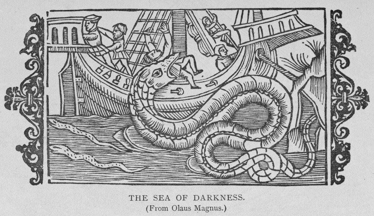 黑暗的海洋，来自Olaus Magnus（1490-1557）的一本书，来自“美国的叙事和批判历史”，酒吧。在1889年 作者 英语学校