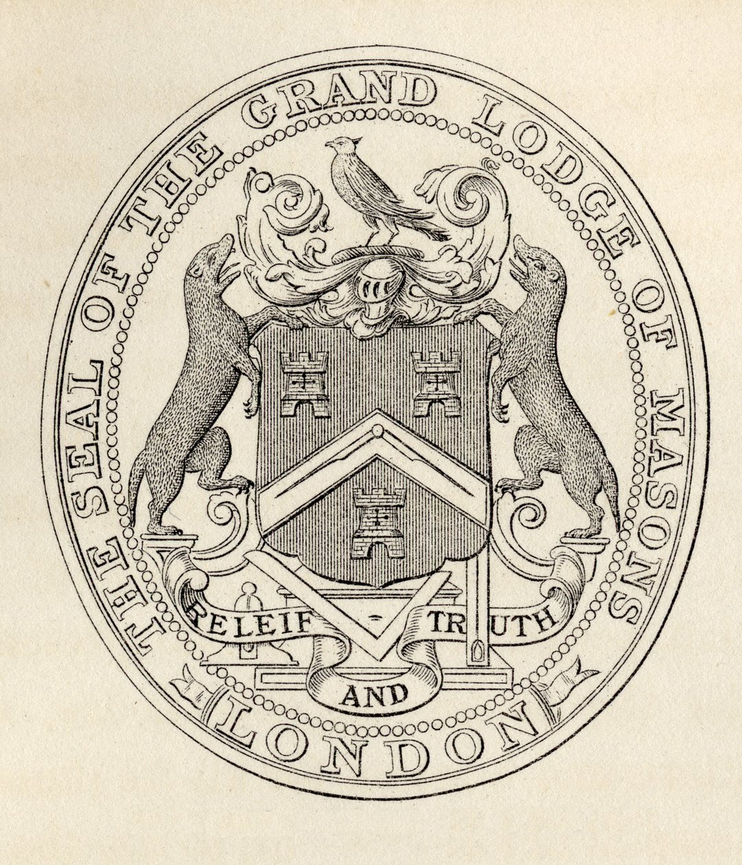 1813年之前，伦敦梅森大酒店的封印，来自“共济会的历史，第二卷”，由托马斯·C·杰克出版，伦敦，1883年 作者 英语学校