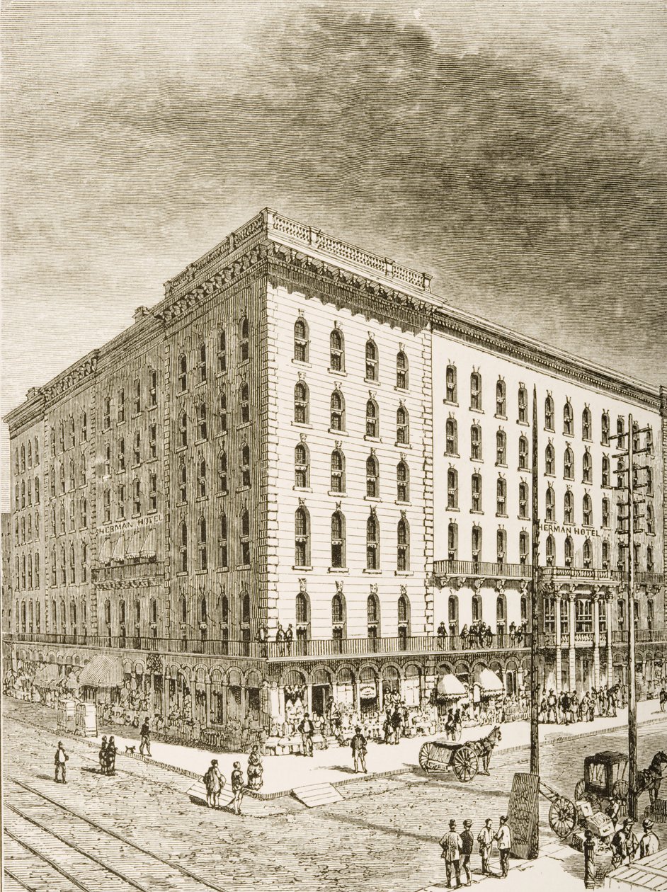 芝加哥谢尔曼酒店，1870年，1876年由宗教信仰协会出版的“美国图片” 作者 英语学校