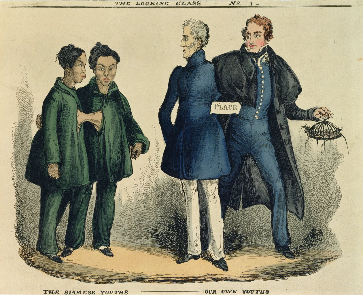 暹罗青年 - 我们自己的青年，来自The Looking Glass的讽刺漫画，c.1829（彩色蚀刻） 作者 英语学校