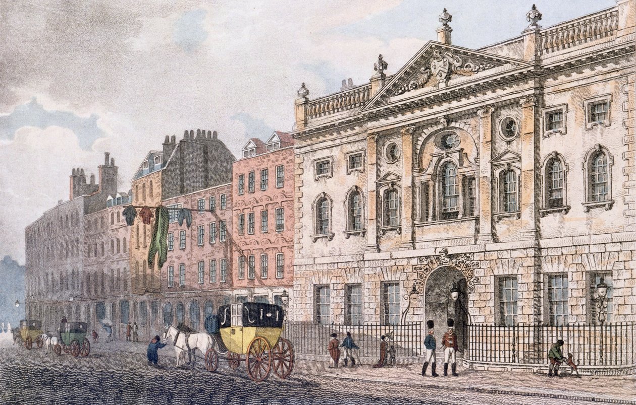 Ironmongers Hall的南面，来自&39;R.阿克曼的艺术知识库&39;1811年 作者 英语学校