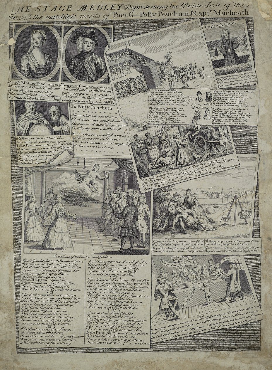 Stage Medley代表镇上的礼貌品味以及诗人G.，Polly Peachum和Captain Macheath的无与伦比的优点，c.1728 作者 英语学校