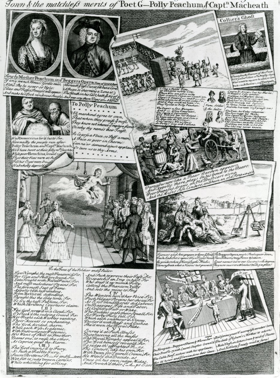 Stage Medley代表镇上的礼貌品味以及诗人G.，Polly Peachum和Captain Macheath的无与伦比的优点，c.1728 作者 英语学校
