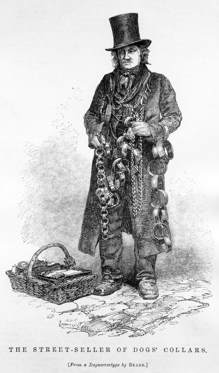 狗项圈的街头卖家，c.1840 作者 英语学校