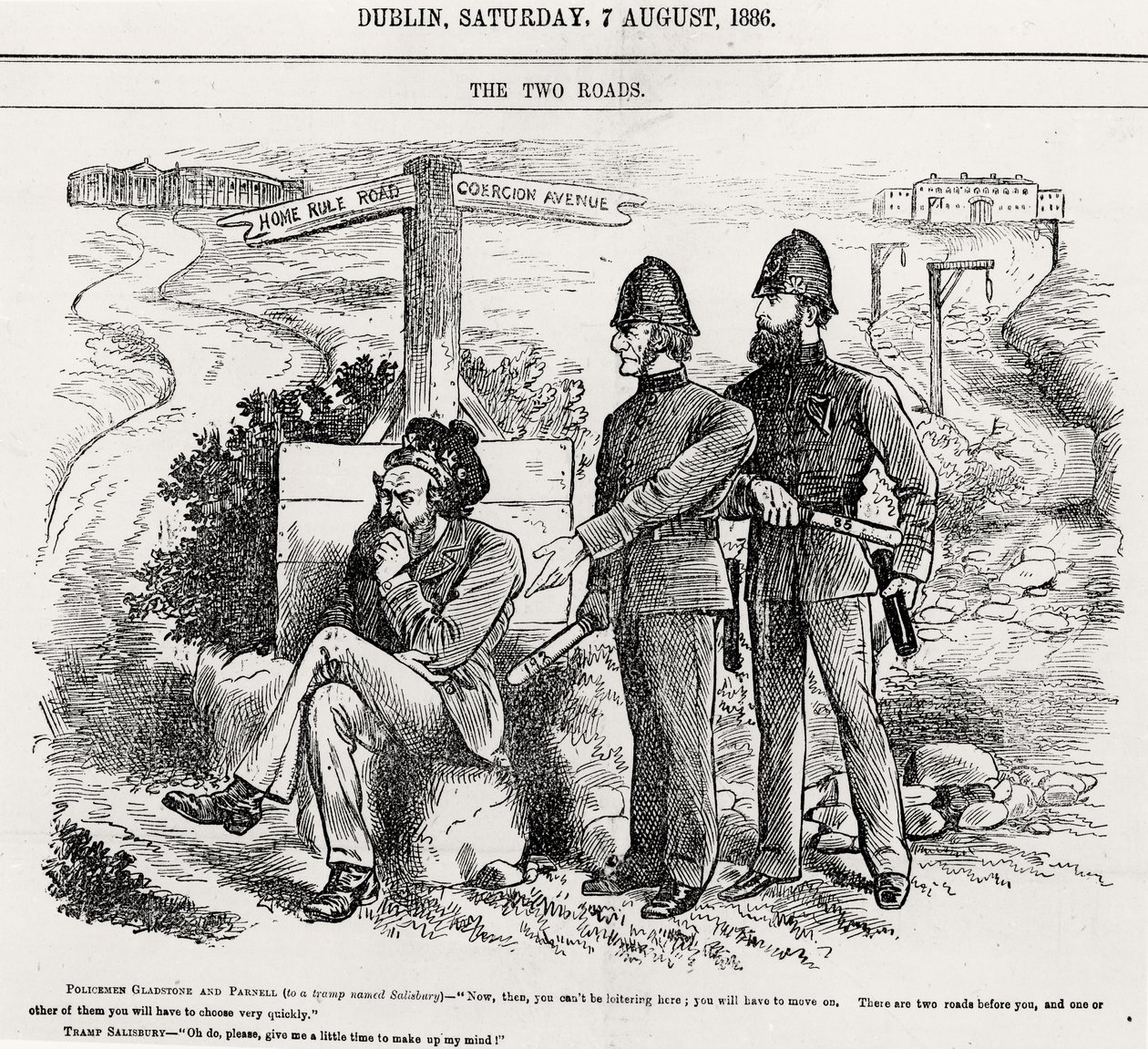 两条路，插图，酒吧。 1886年8月7日 作者 英语学校