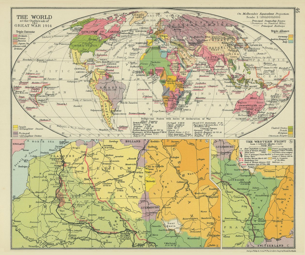 1914 年大战爆发时的世界（彩色石印版） 作者 英语学校