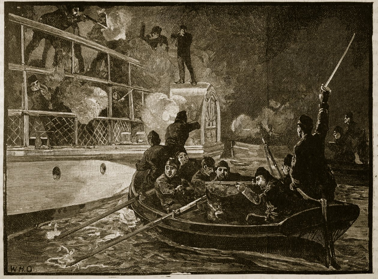 1837年Caroline的捕获，来自Cassells Illustrated History of England（sepia photo）的插图 作者 英语学校