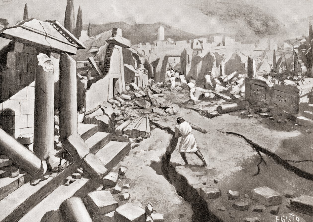 古希腊斯巴达的地震，公元前464年，摘自哈钦森的《各国历史》，1915年出版。 作者 英语学校