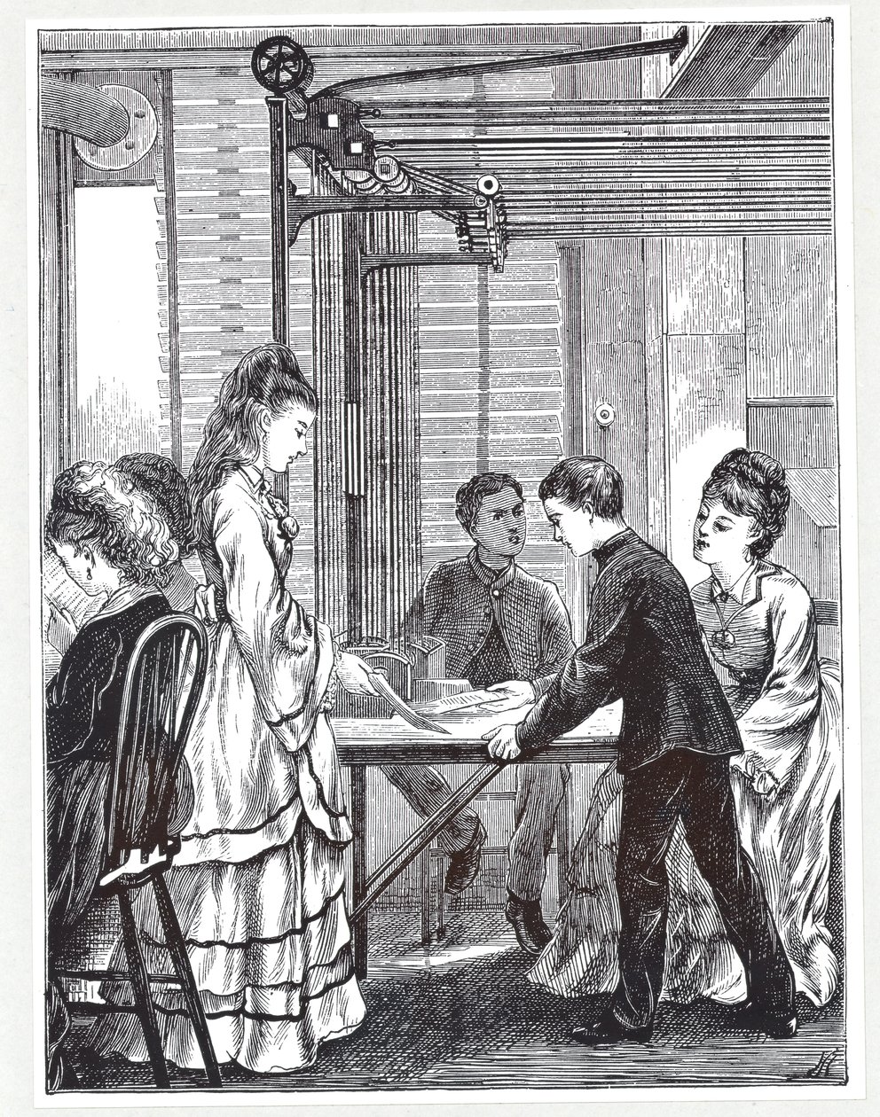 1871年The Graphic，伦敦电报街邮局电报总部传送信息的工具 作者 英语学校