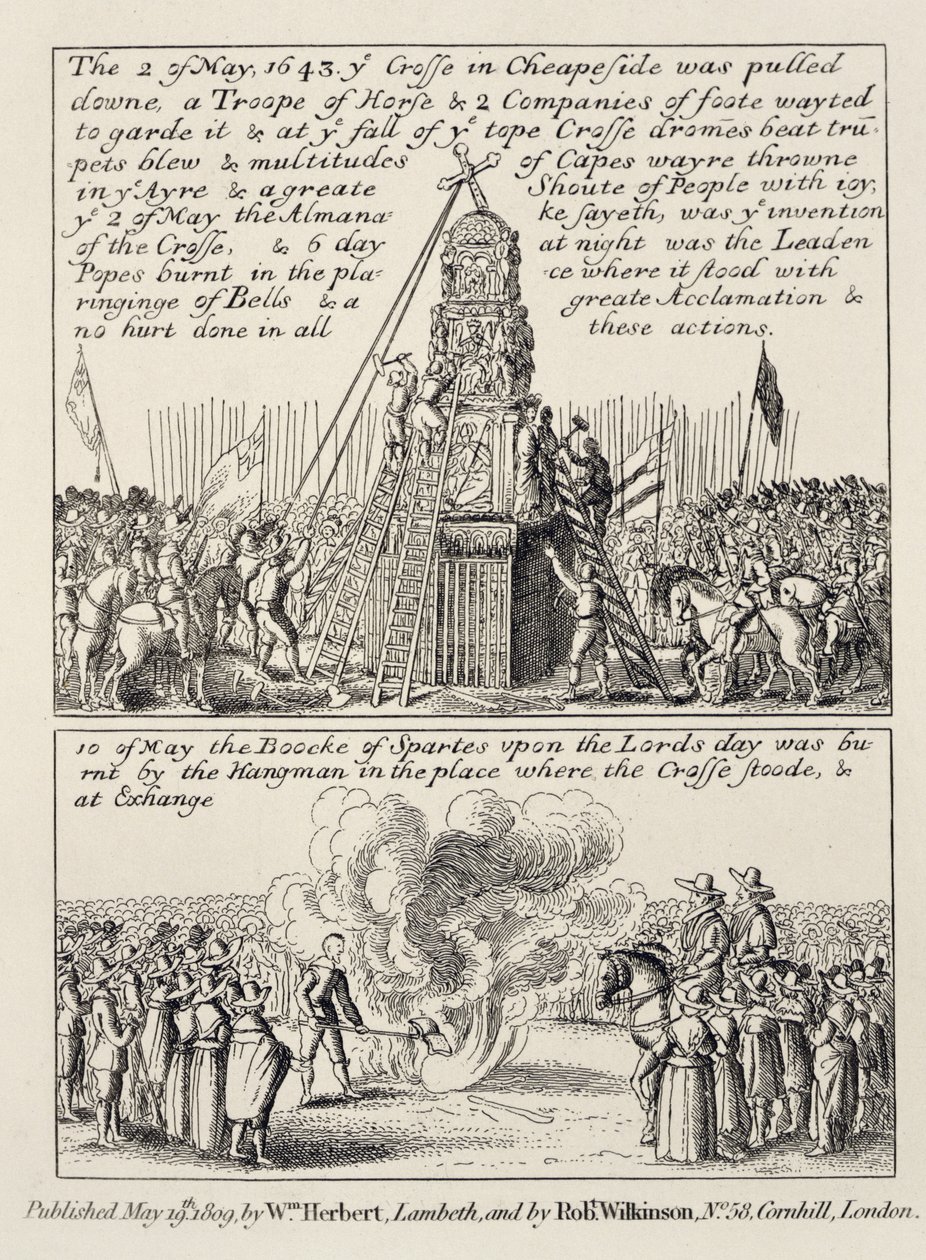 1804年5月的一个星期天，同样的运动在同一个运动中摧毁了Cheapside Cross，以及同一运动的燃烧 作者 英语学校