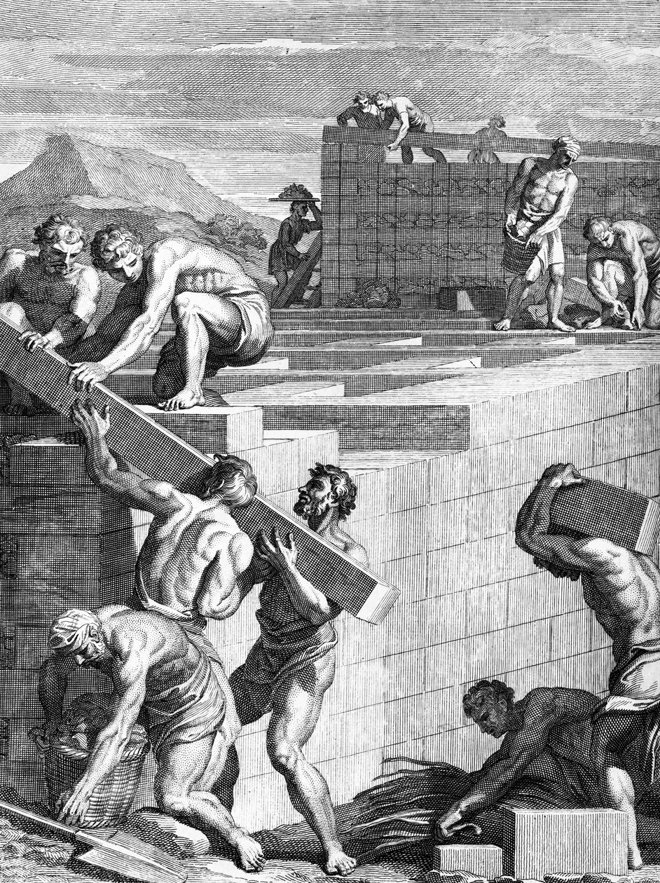 高卢人城镇的城墙由石头和梁的替代路线建造，由Cornelis Huyberts雕刻，插图由Caesars评论由William Duncan翻译成英文， 作者 英语学校