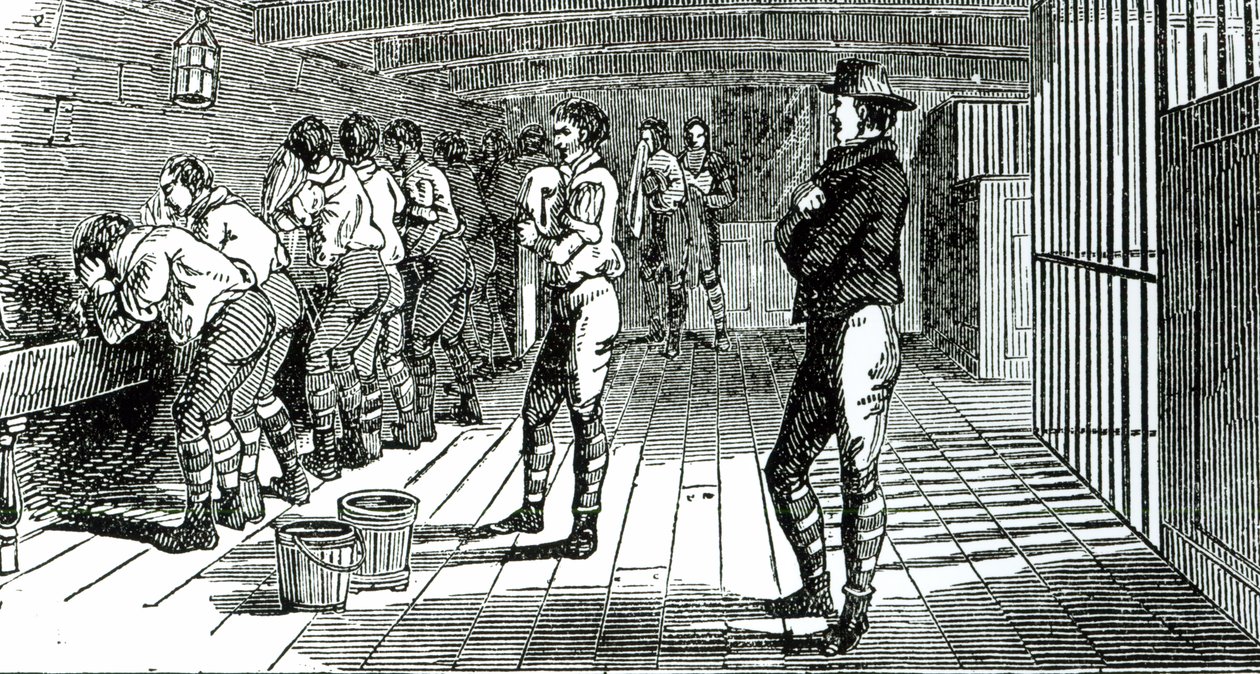 甲板下面的洗衣房 - 被谴责的工会会员被运往澳大利亚，在1834年贸易联盟大会上出版的“Tolpuddle烈士”中有所说明 作者 英语学校