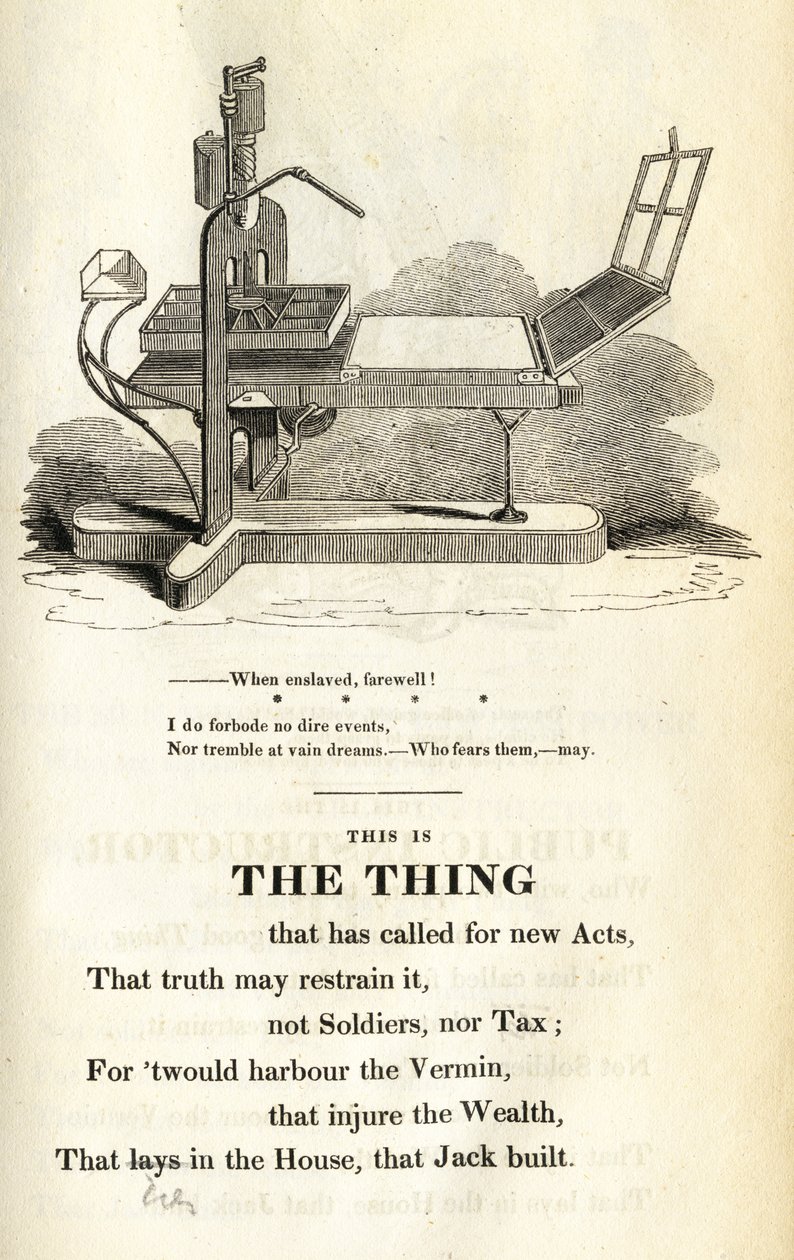 这是Thing，来自The Political House的插图，由William Hone建造，由1819年出版 作者 英语学校