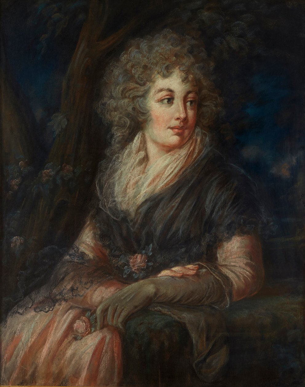 身着十八世纪服饰的女士的四分之三长度肖像（粉彩画） 作者 英语学校