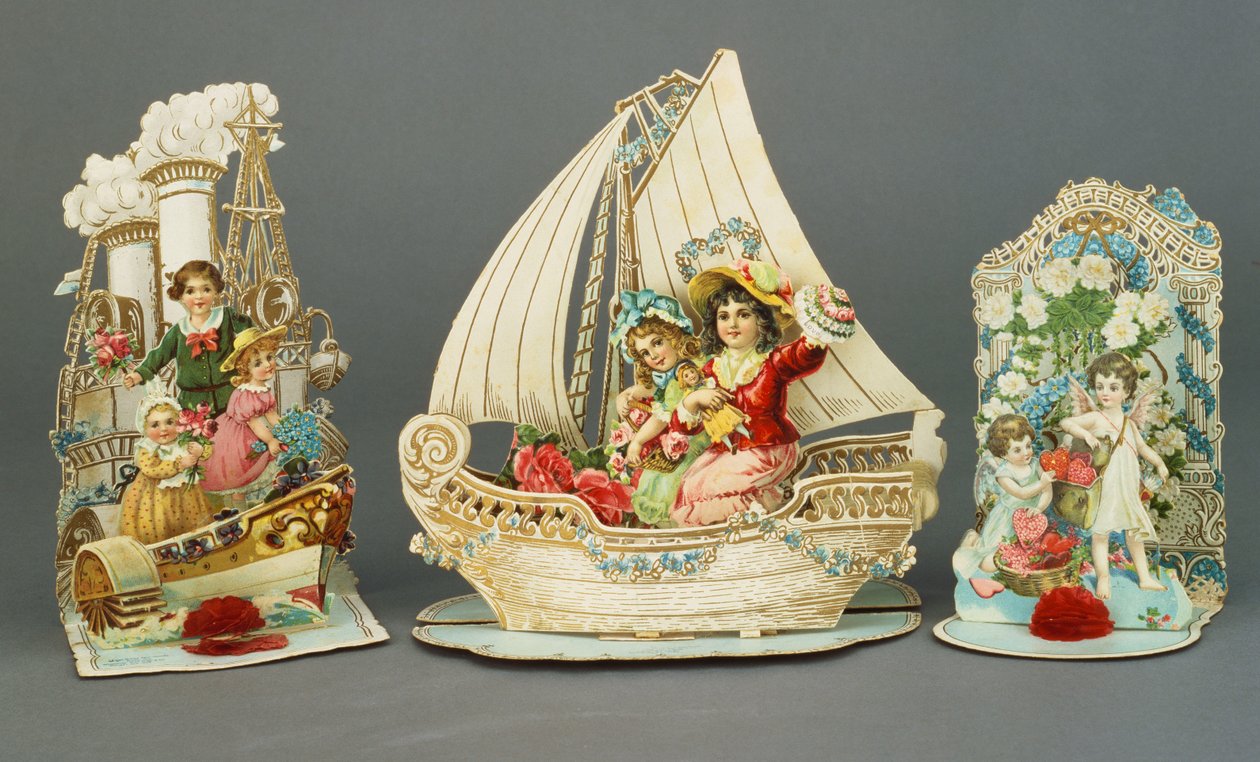 三张弹出的色谱情人节卡片，约1880-90年 作者 英语学校