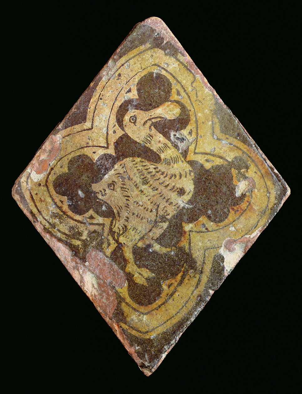 瓷砖描绘了一个神话中的野兽，据信来自14世纪初格洛斯特郡的Hailes Abbey（陶器） 作者 英语学校