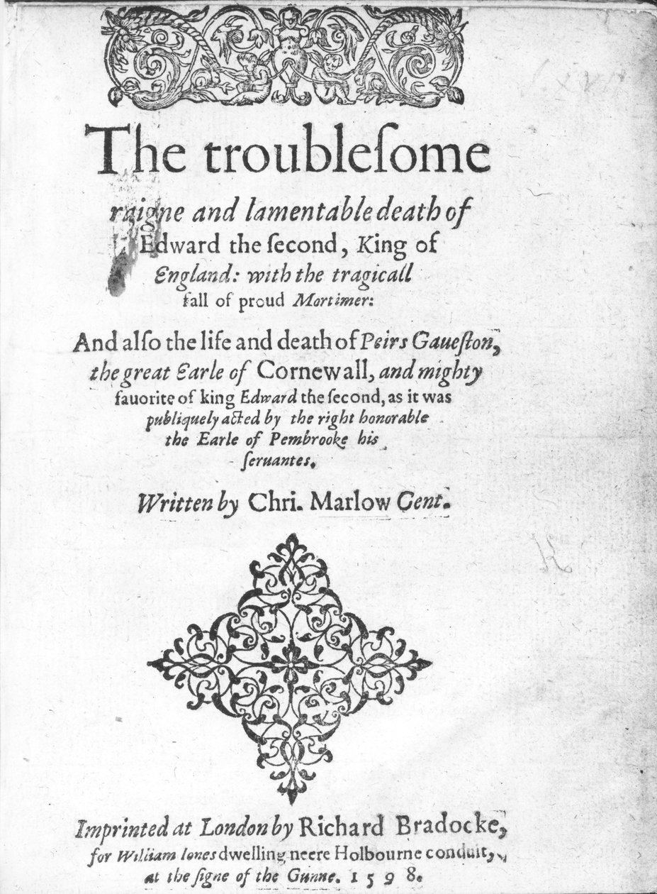爱德华二世的标题页由Christopher Marlowe出版，出版于1598年（印刷纸） 作者 英语学校