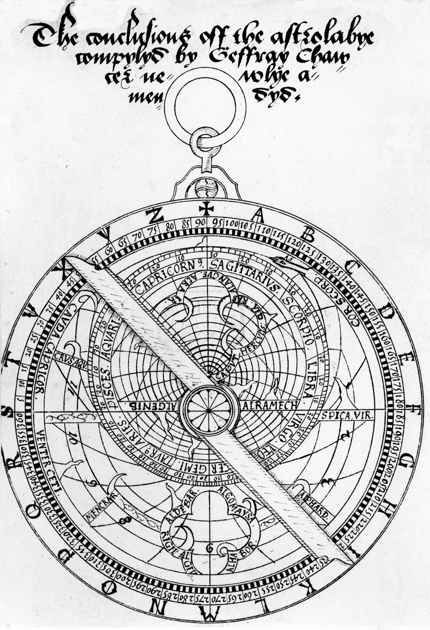 由Geoffrey Chaucer撰写的Astrolabye Compylyd结论的标题页由Walter Stevins撰写的Newlye Amendyd，c.1555（纸笔墨水） 作者 英语学校