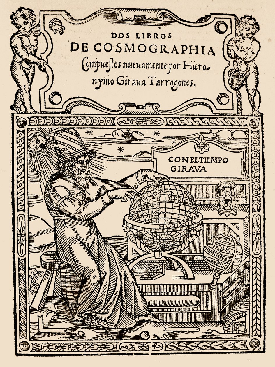Hieronymo Girana Tarragones的两本“宇宙学书籍”的标题页，来自美国的叙事和批评史，由Justin Winsor编辑，1886年伦敦（木版画） 作者 英语学校