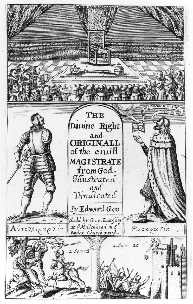 1658年爱德华·吉（Edward Gee）雕刻的上帝的民事法官的神圣权利和原件的标题页 作者 英语学校