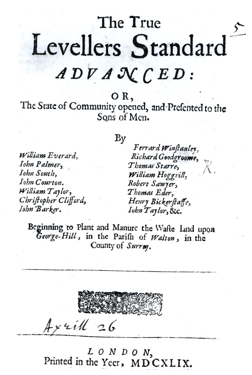 1649年4月26日出版的The True Levellers Standard的标题页 作者 英语学校