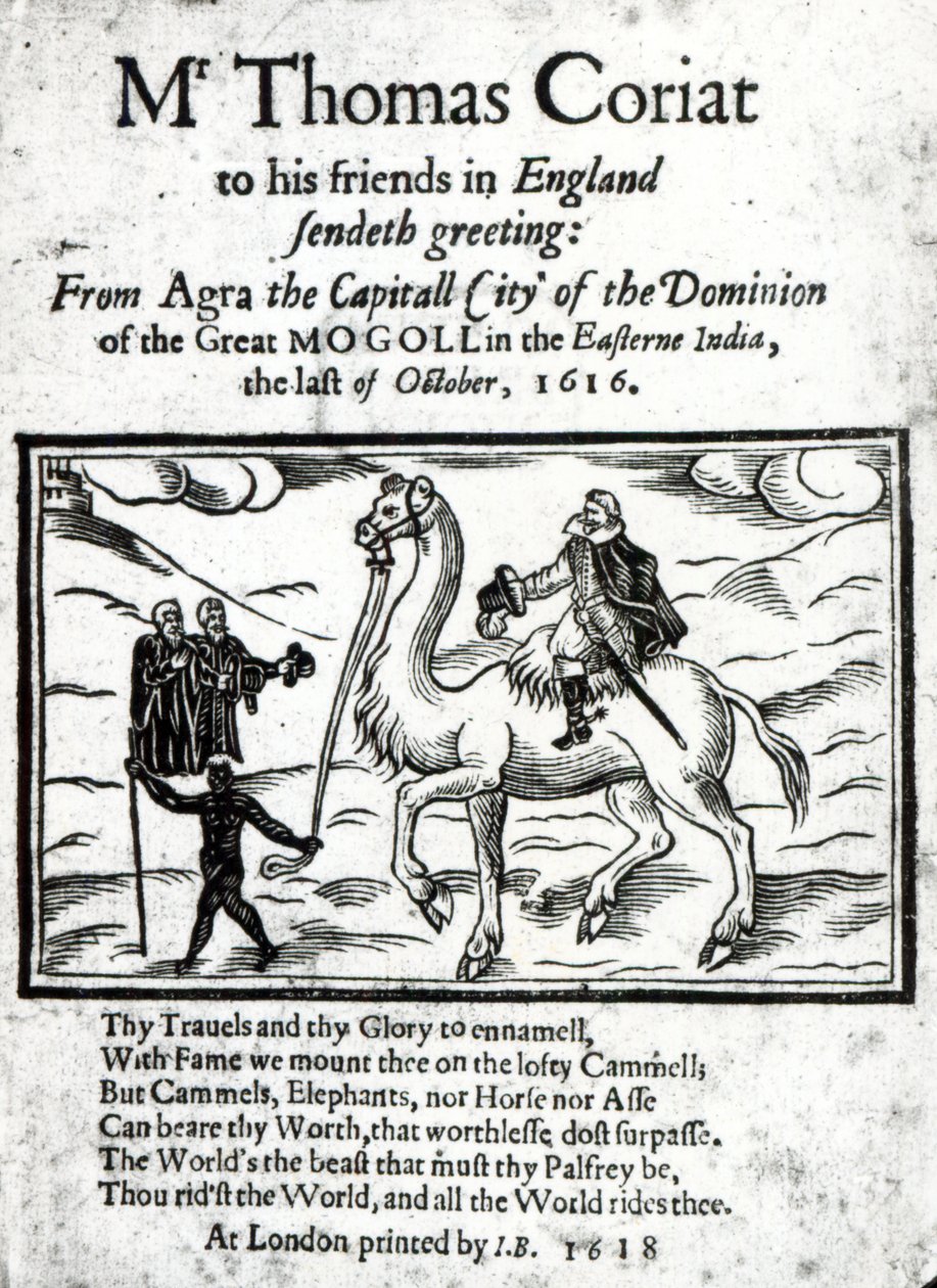 Thomas Coryats的标题页追溯了他在印度的旅行记录，于1618年在伦敦出版（印刷纸和木刻） 作者 英语学校