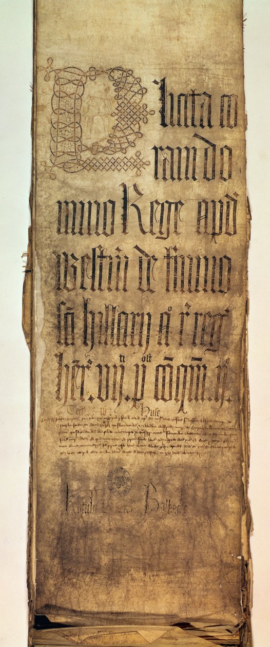 1487年Hilary Term的King&39;s Bench plea roll的标题页 作者 英语学校