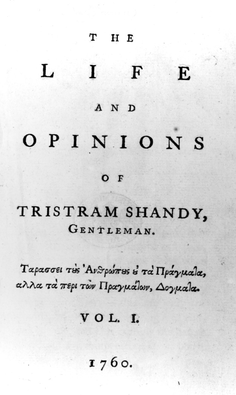“劳伦斯·斯特恩的绅士Tristram Shandy的生平与观点”的标题页，于1760年出版 作者 英语学校
