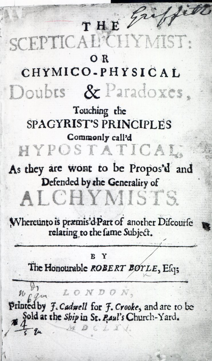 Robert Boyle的The Skeptical Chymist的标题页，1661（打印） 作者 英语学校