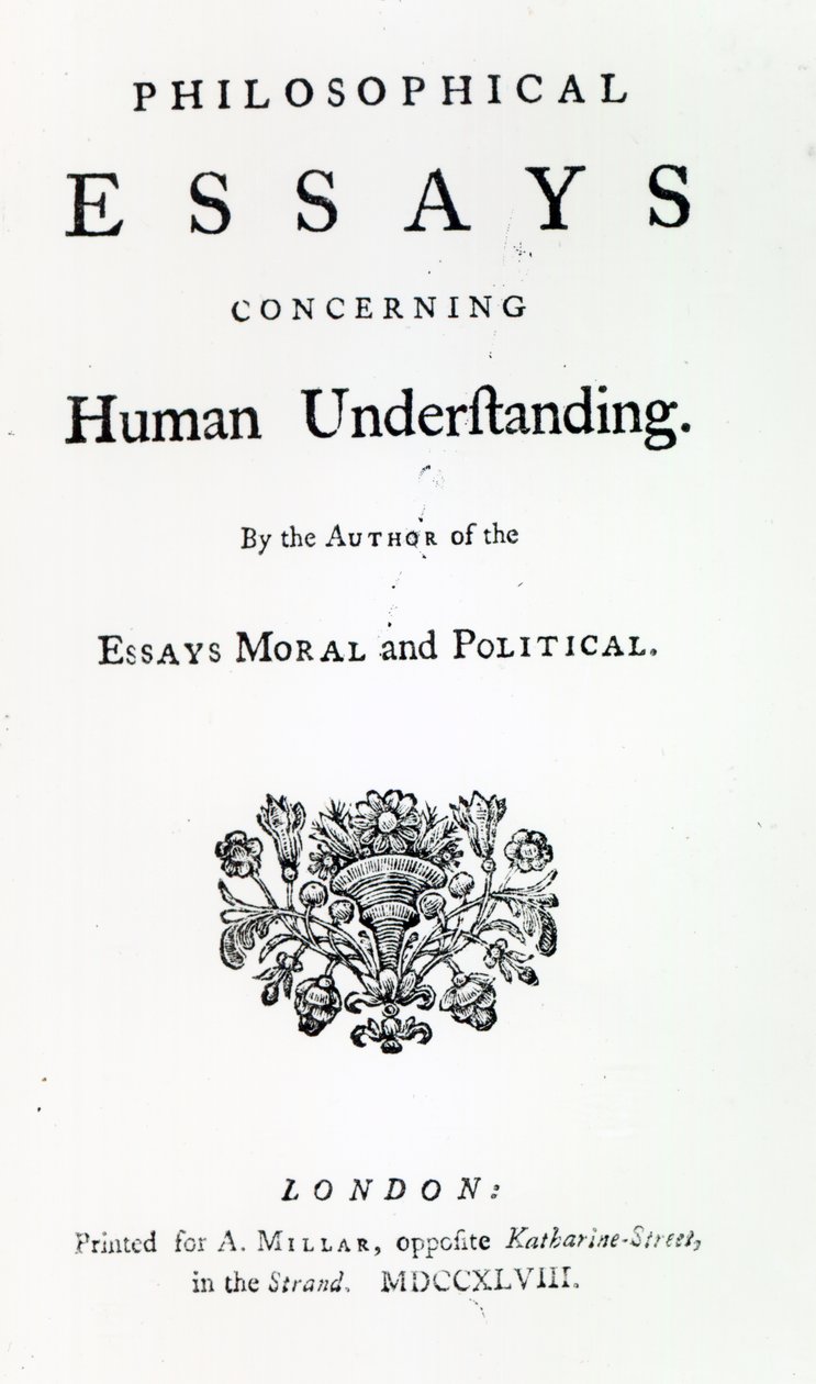1748年David Hume关于人类理解的哲学论文标题页（印刷版） 作者 英语学校
