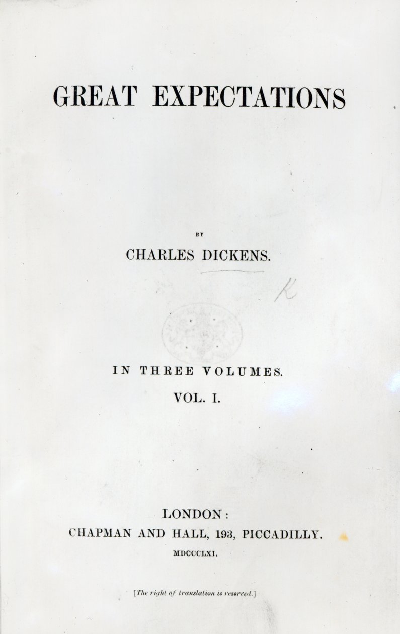 查尔斯狄更斯的伟大期望标题页，第一版，1861年（打印） 作者 英语学校