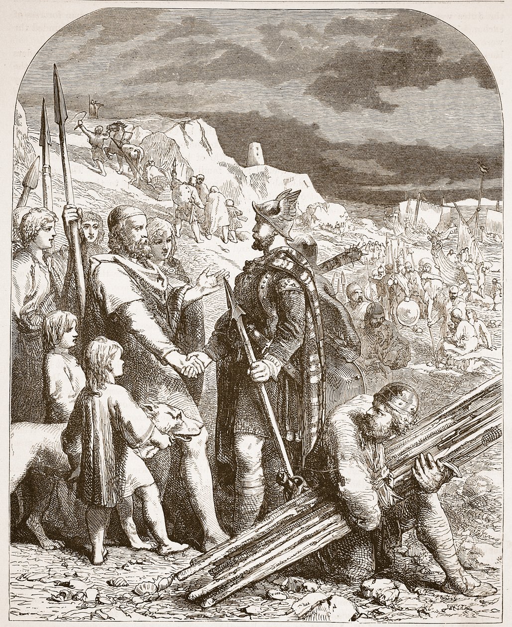 Hengist和Horsa与Vortigen的条约，插图来自Cassells Illustrated History of England（sepia photo） 作者 英语学校