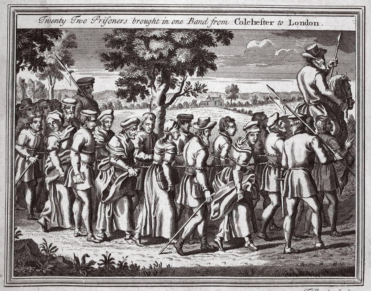 二十二名囚犯从科尔切斯特带来一支乐队到伦敦，来自Foxes Martyrs c.1703的插图 作者 英语学校
