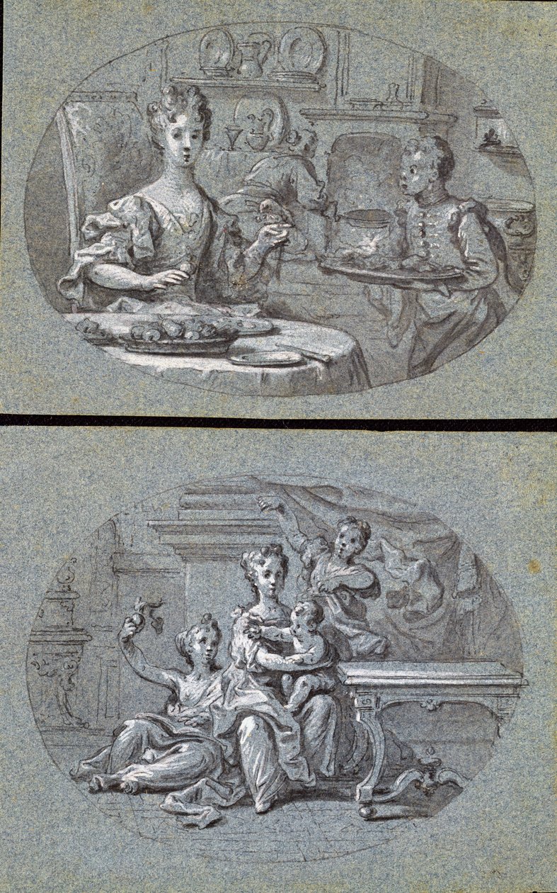 两个国内场景，c.1725（蓝纸上的黑白粉笔） 作者 英语学校