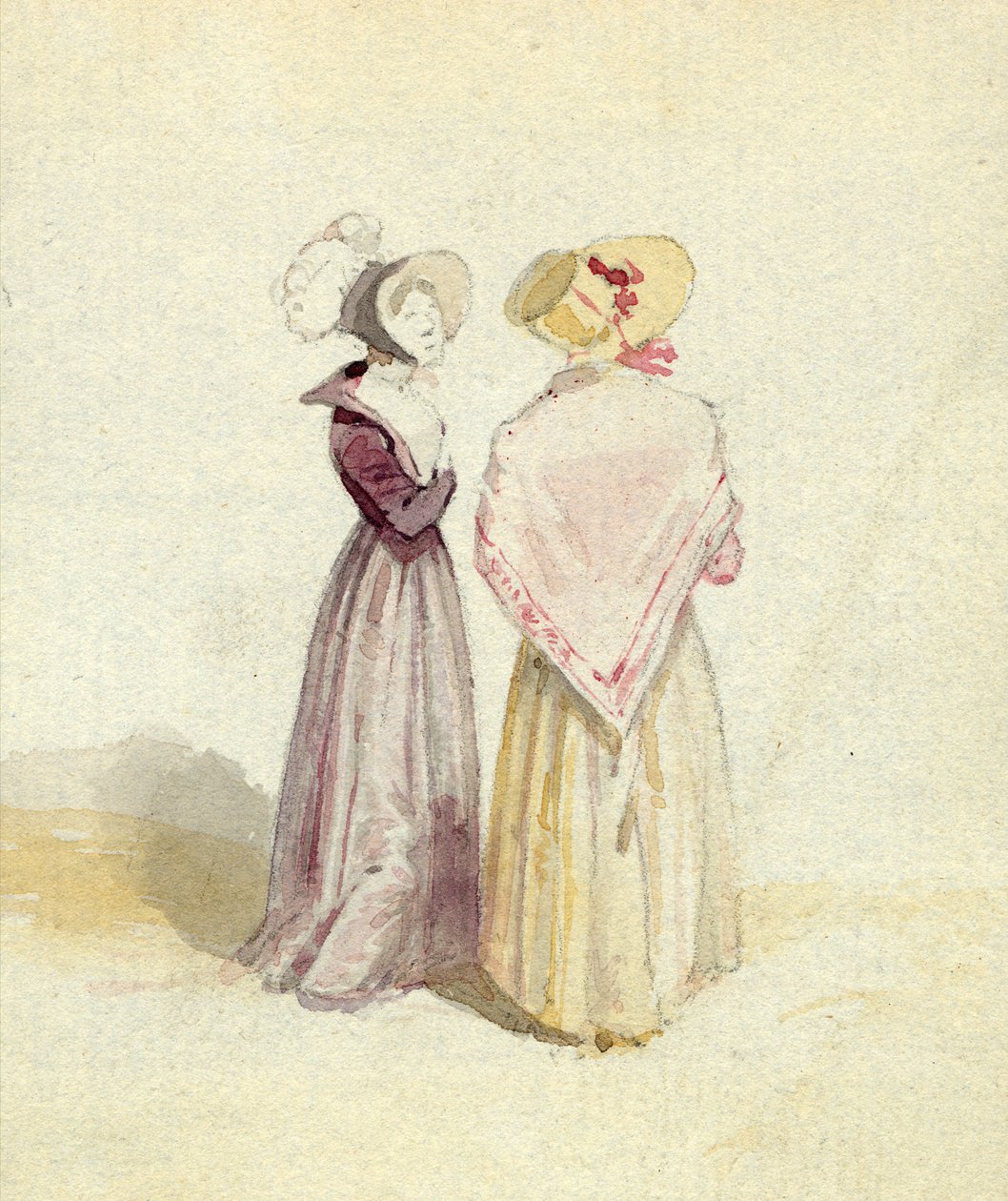 两个女人穿着帽子，1825年（纸上写着） 作者 英语学校