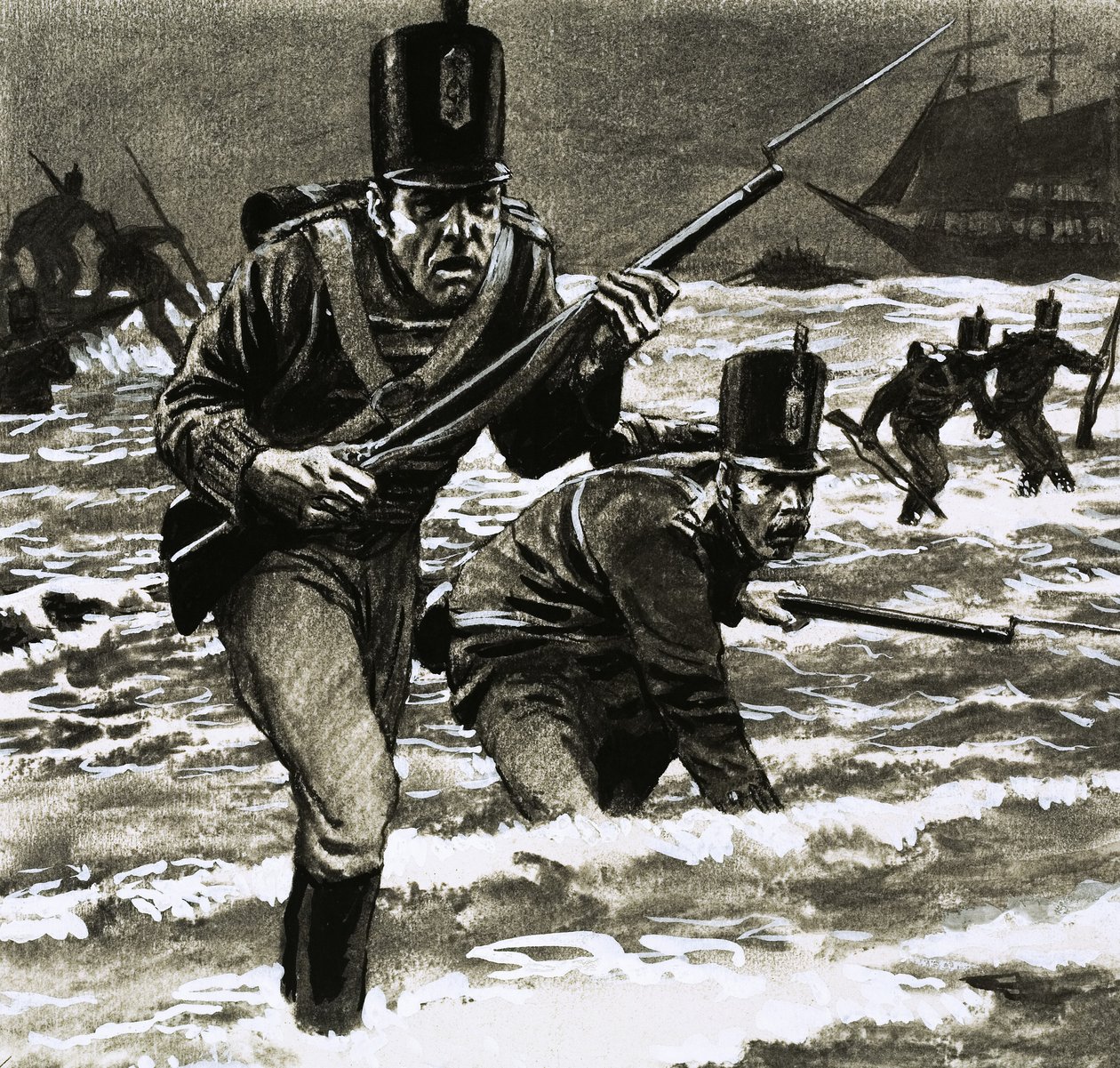 不明身份的士兵在海滩登陆 作者 英语学校