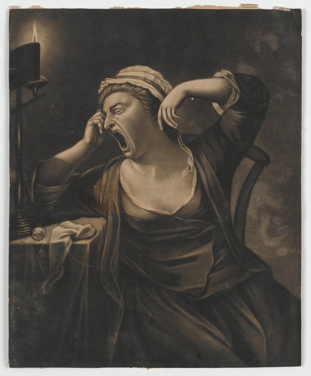 无题（女人打呵欠），c.1780（mezzotint） 作者 英语学校