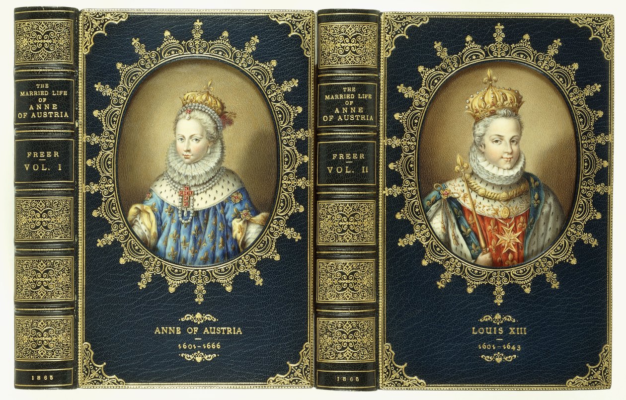 上盖套装，带有奥地利安妮和路易十三的两个椭圆形肖像，1865年 作者 英语学校