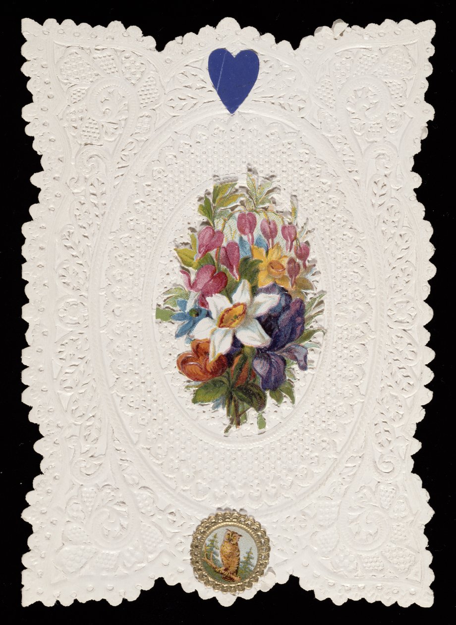 描绘花卉的情人节卡片，c.1840（纸上彩色光刻） 作者 英语学校