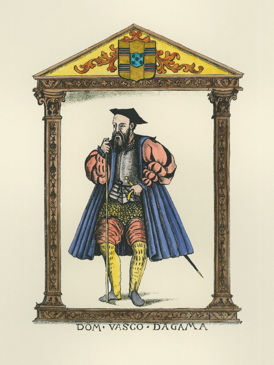 Vasco da Gama（c.1469-1525）（雕刻）（后期着色） 作者 英语学校