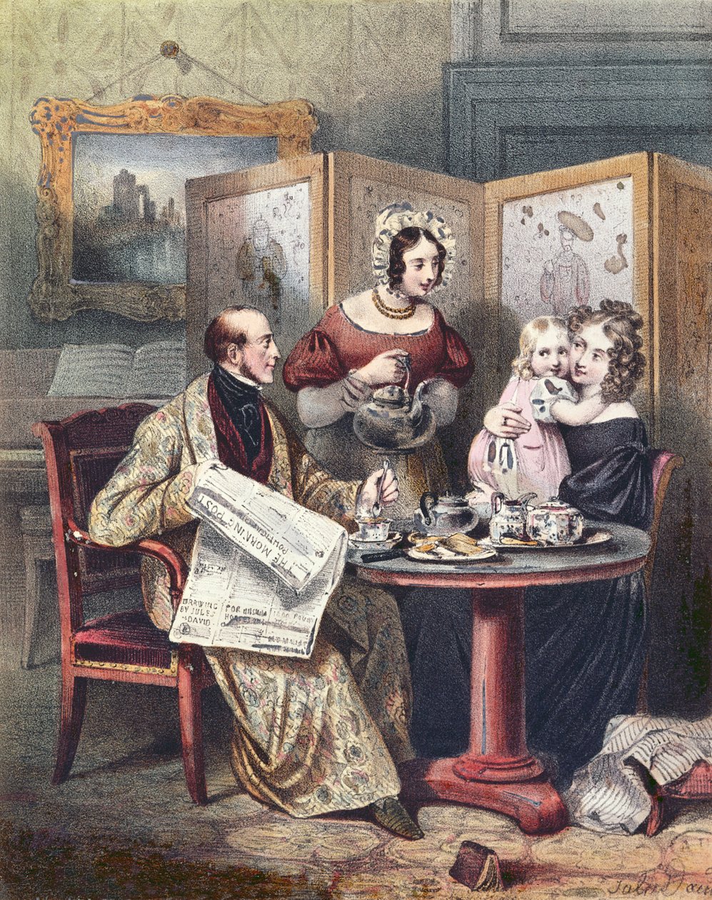 维多利亚时代的家庭在早餐，1840年 作者 英语学校