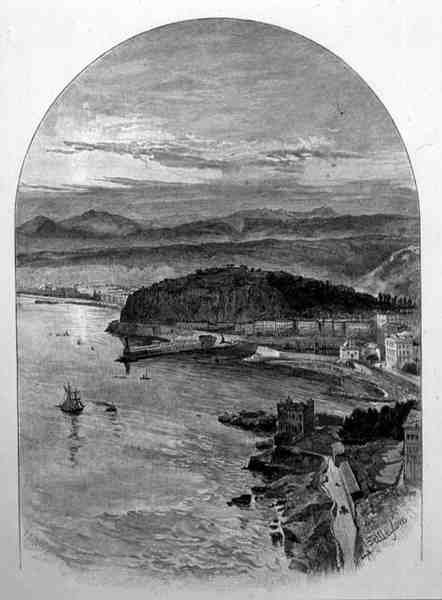 从通往法国尼斯蒙塔尔班堡的路上看到的风景，摘自《风景如画的地中海》第三卷，由Cassell and Co出版。Ltd.出版。 作者 英语学校