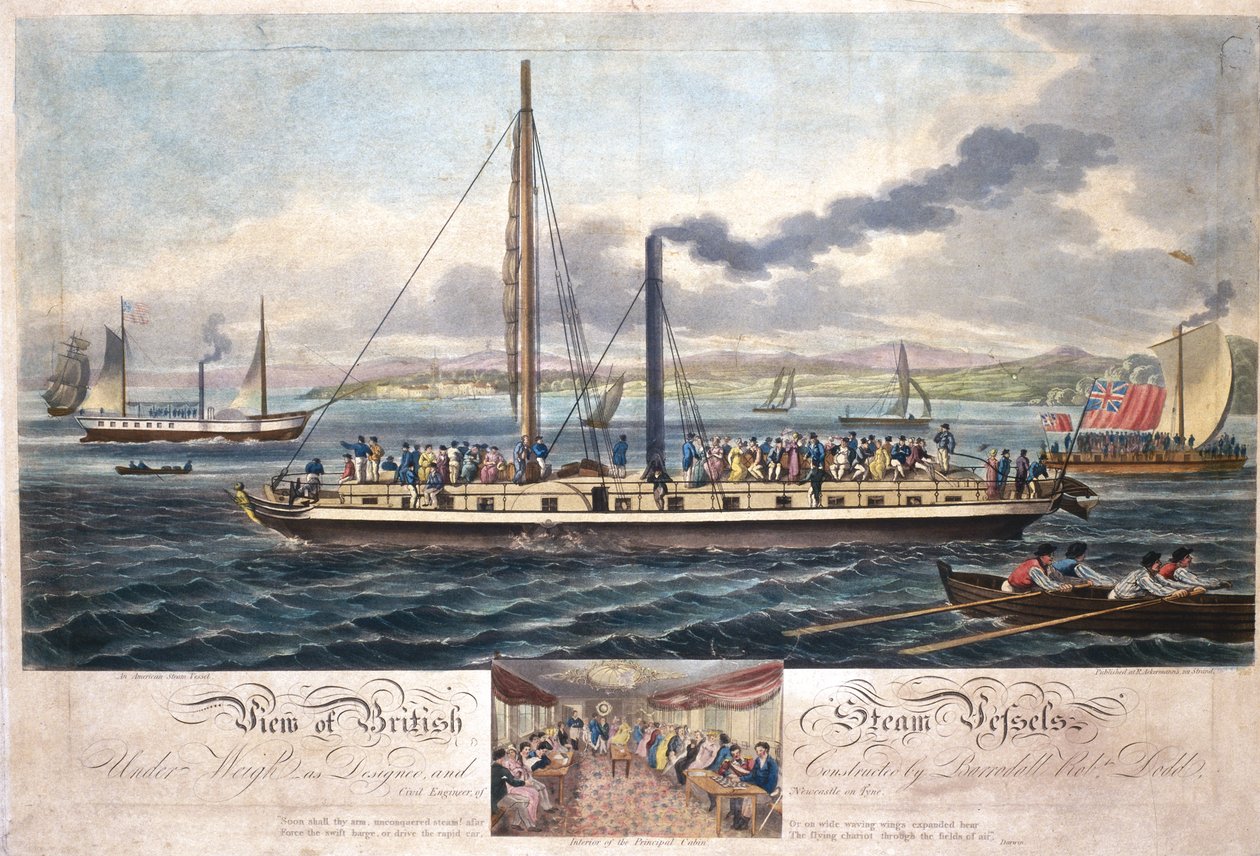英国蒸汽船的视图，由R. Ackermann出版，1820-51（彩色aquatint） 作者 英语学校